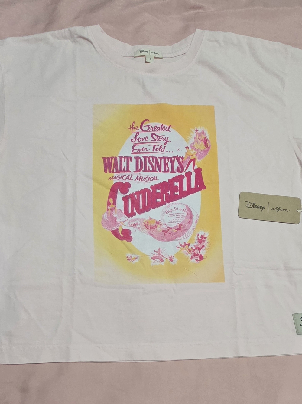 Disney White Tee with Pink & Yellow Cinderella Graphic